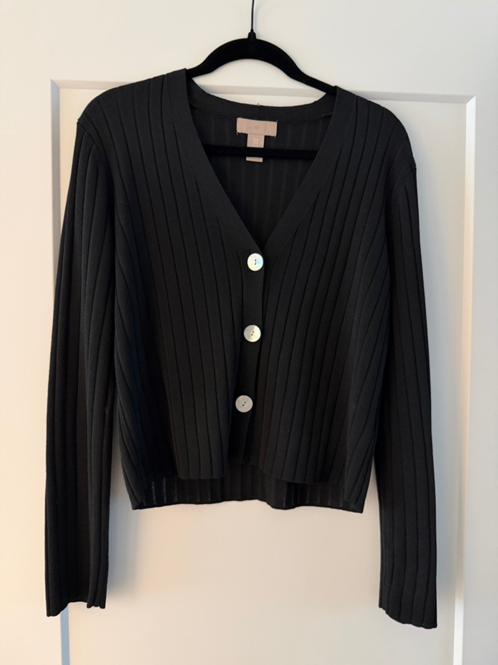 H&M Black Ribbed V-Neck Button Cardigan